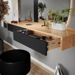 Vicco Coiffeuse Noir 120cm avec éclairage et tabouret