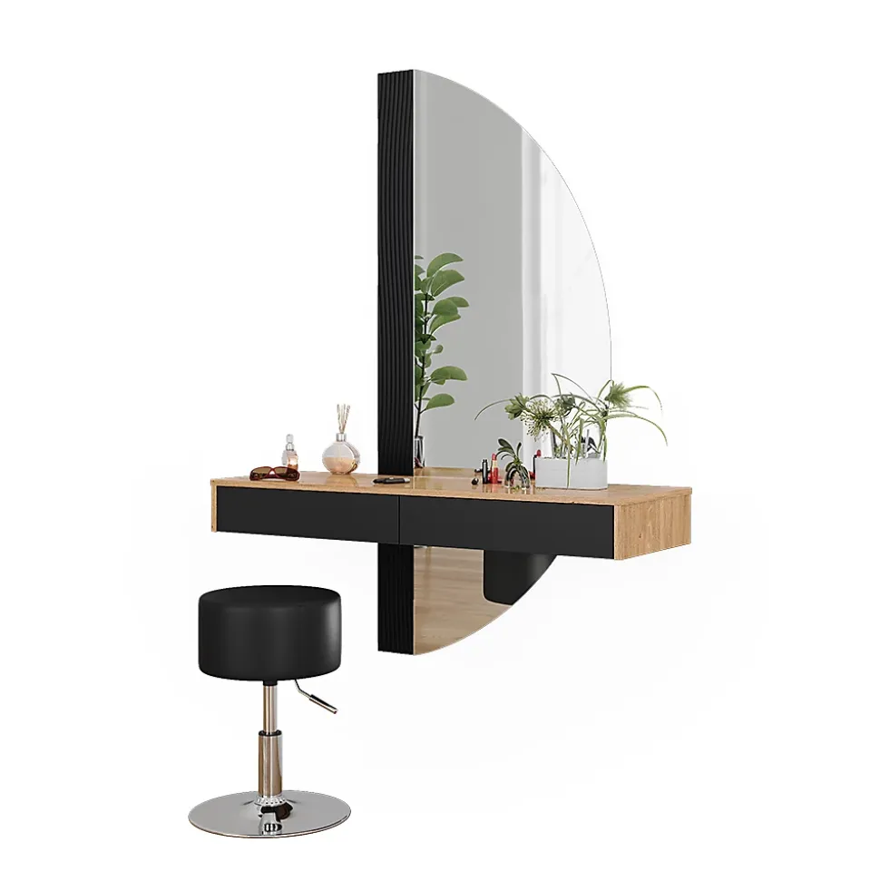 Vicco Coiffeuse Noir 120cm avec éclairage et tabouret