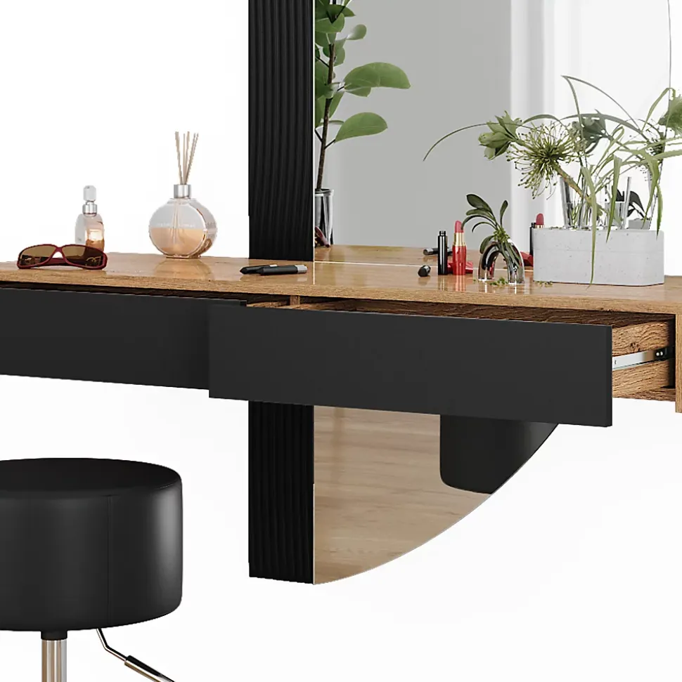 Vicco Coiffeuse Noir 120cm avec éclairage et tabouret