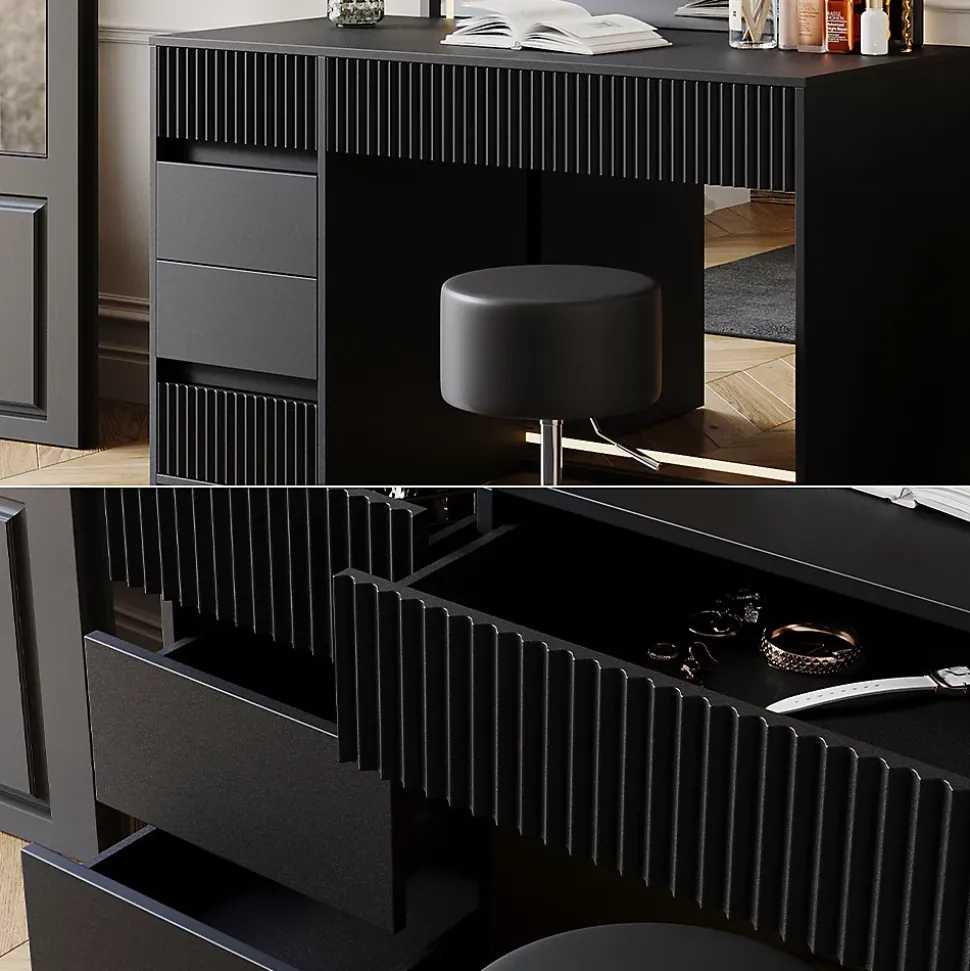 Vicco Coiffeuse Noir 120cm avec tabouret