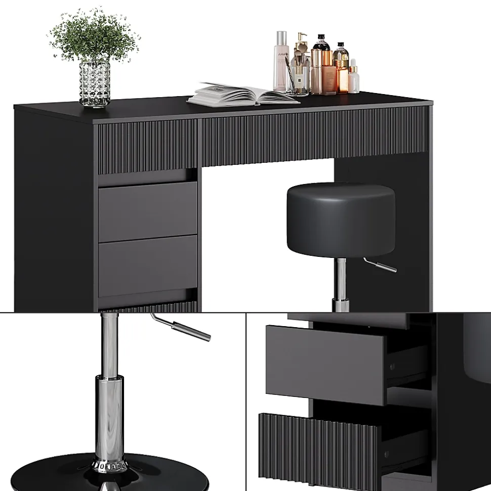 Vicco Coiffeuse Noir 120cm avec tabouret