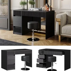 Vicco Coiffeuse Noir 120cm avec tabouret