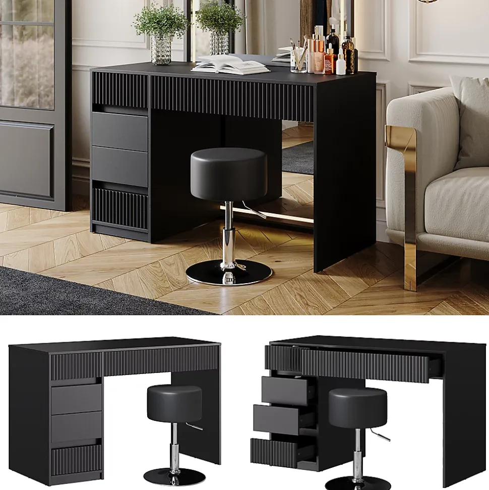 Vicco Coiffeuse Noir 120cm avec tabouret