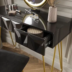Vicco Coiffeuse Noir 100cm avec miroir LED et tabouret