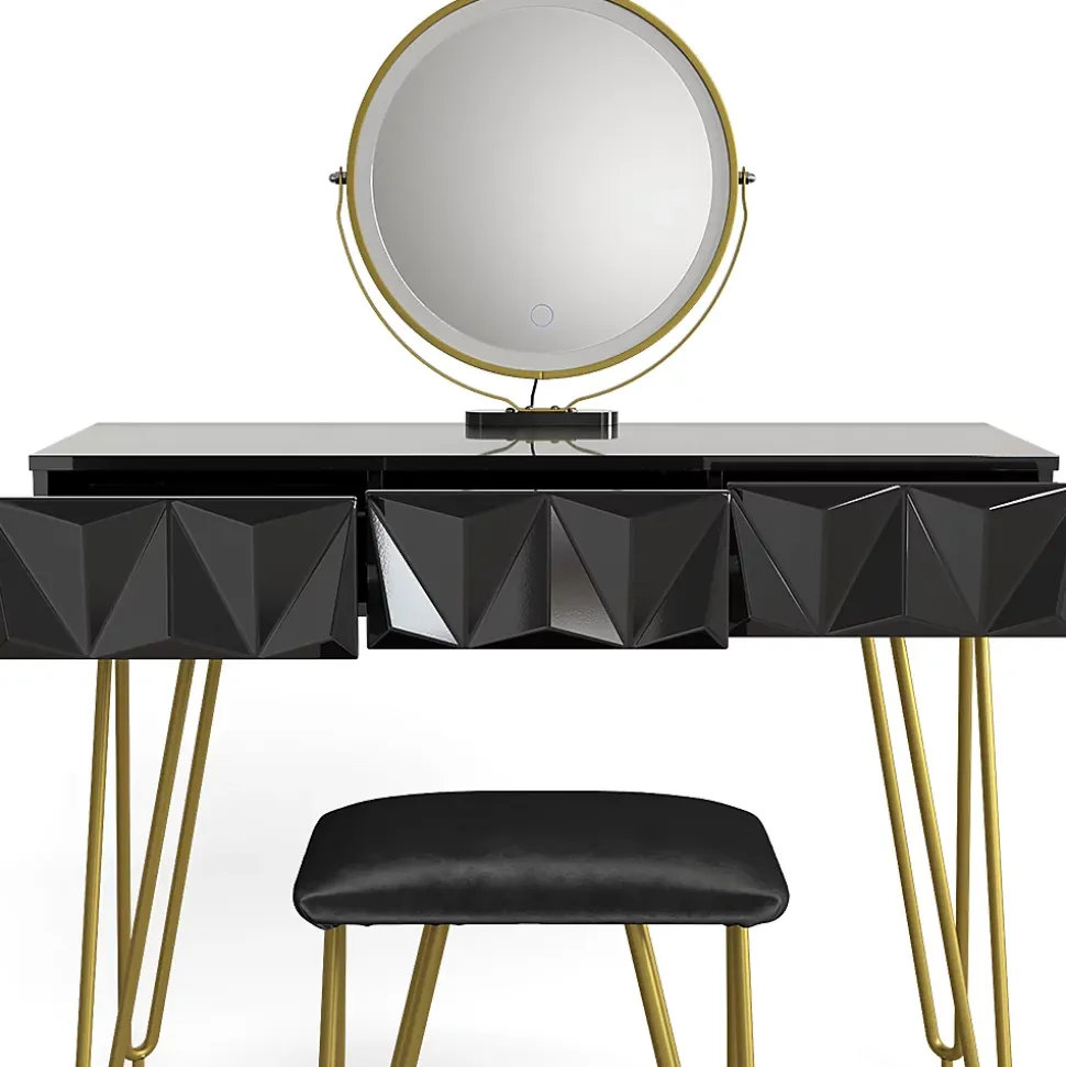 Vicco Coiffeuse Noir 100cm avec miroir LED et tabouret