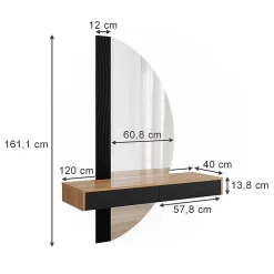 Vicco Coiffeuse Noir 120cm avec 2 tiroirs