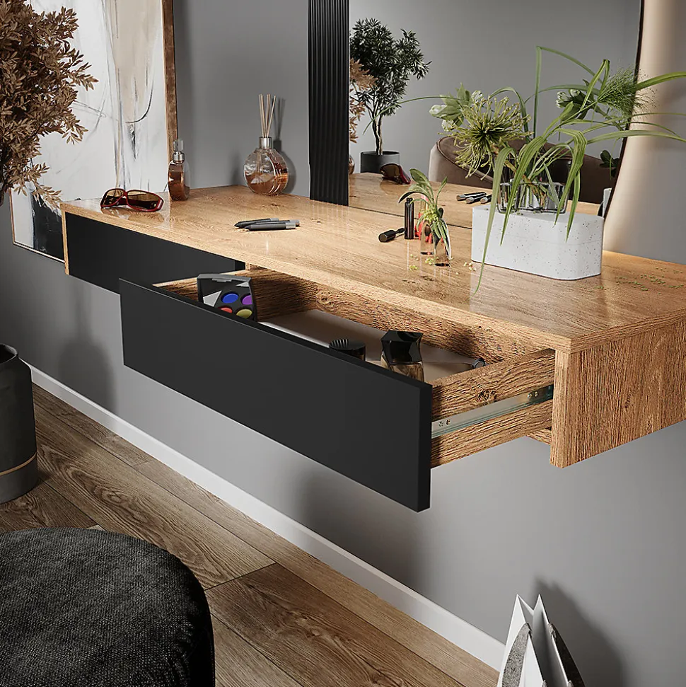 Vicco Coiffeuse Noir 120cm avec 2 tiroirs