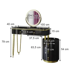 Vicco Coiffeuse Noir 100cm avec miroir LED