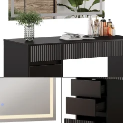 Vicco Coiffeuse Noir 120cm avec miroir LED