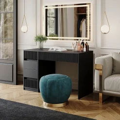 Vicco Coiffeuse Noir 120cm avec miroir LED