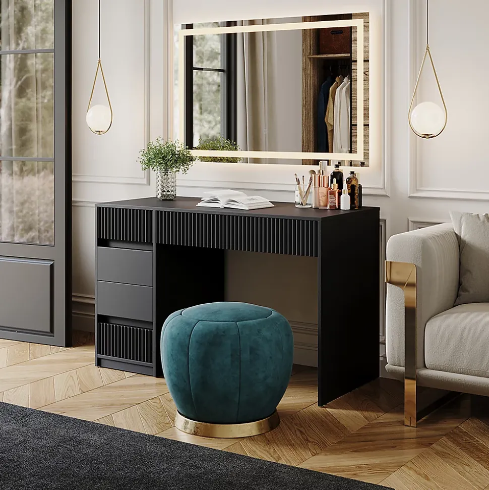 Vicco Coiffeuse Noir 120cm avec miroir LED