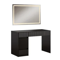 Vicco Coiffeuse Noir 120cm avec miroir LED