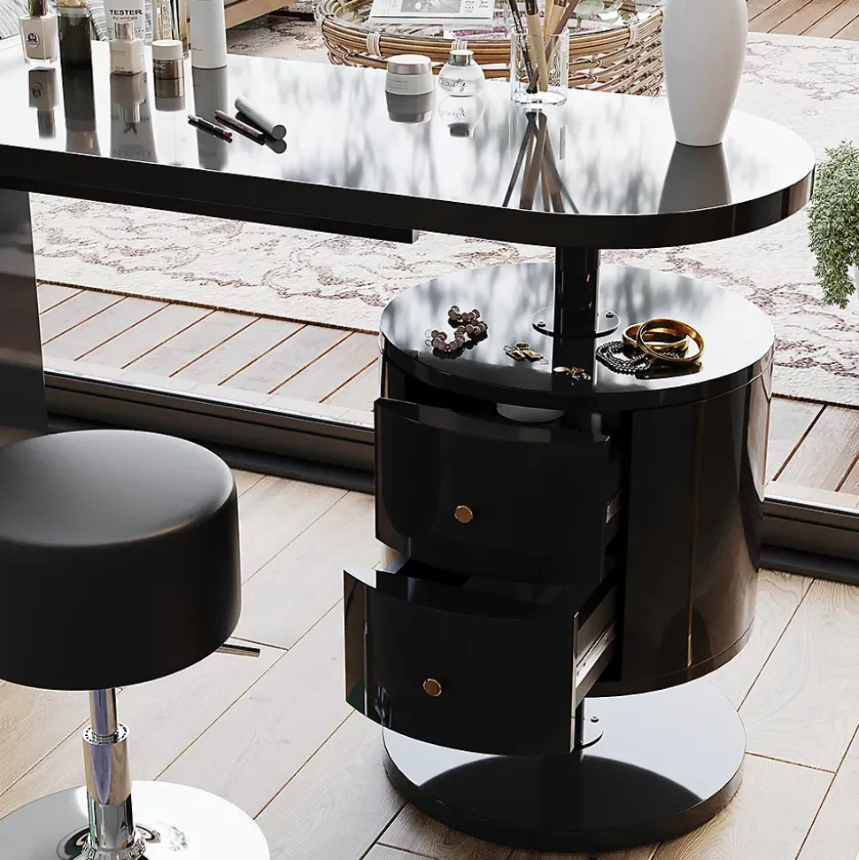 Vicco Coiffeuse Noir Haute brillance 120cm avec tabouret