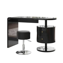 Vicco Coiffeuse Noir Haute brillance 120cm avec tabouret