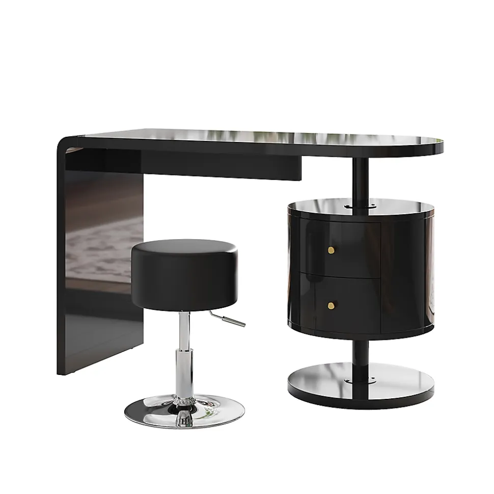 Vicco Coiffeuse Noir Haute brillance 120cm avec tabouret