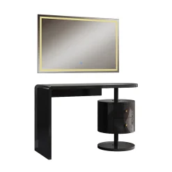 Vicco Coiffeuse Noir Haute brillance 120cm avec miroir LED