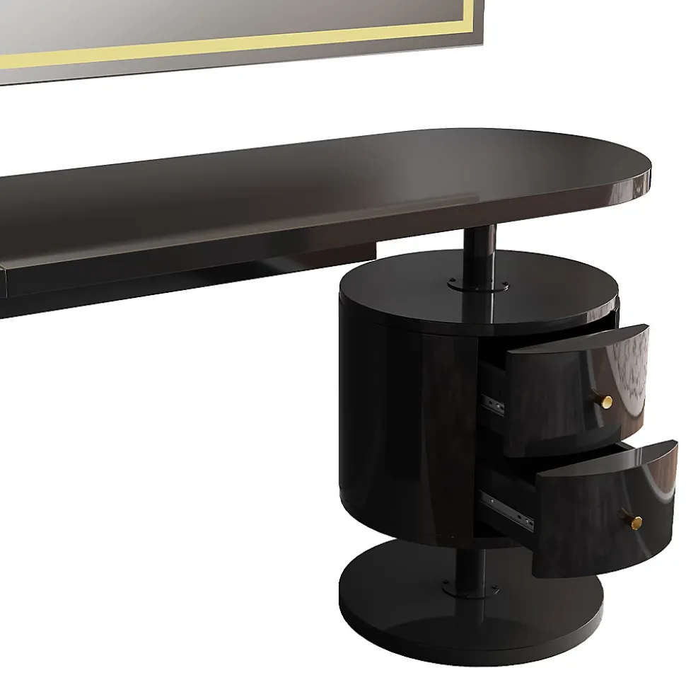 Vicco Coiffeuse Noir Haute brillance 120cm avec miroir LED