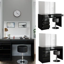 Vicco Coiffeuse noir/or 55cm avec tabouret