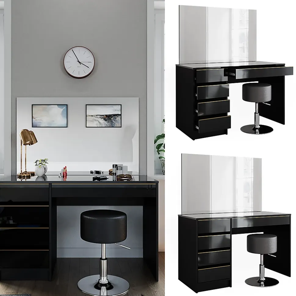 Vicco Coiffeuse noir/or 55cm avec tabouret