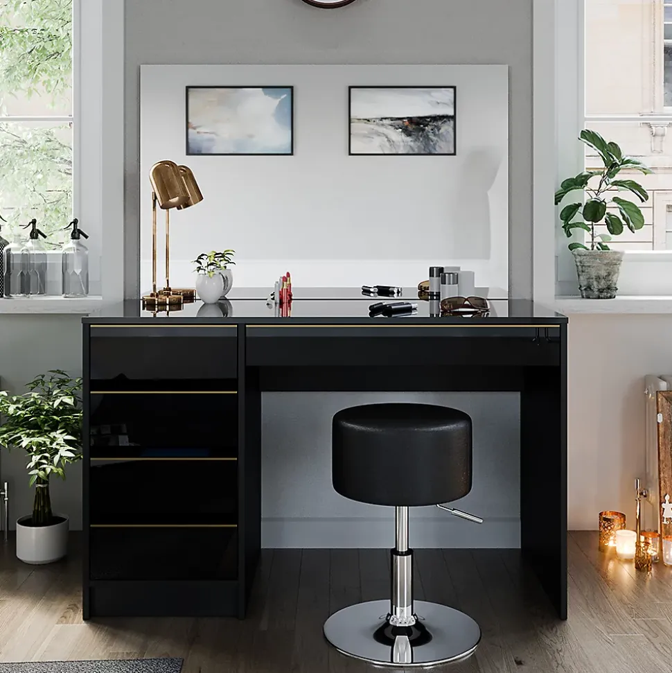 Vicco Coiffeuse noir/or 55cm avec tabouret