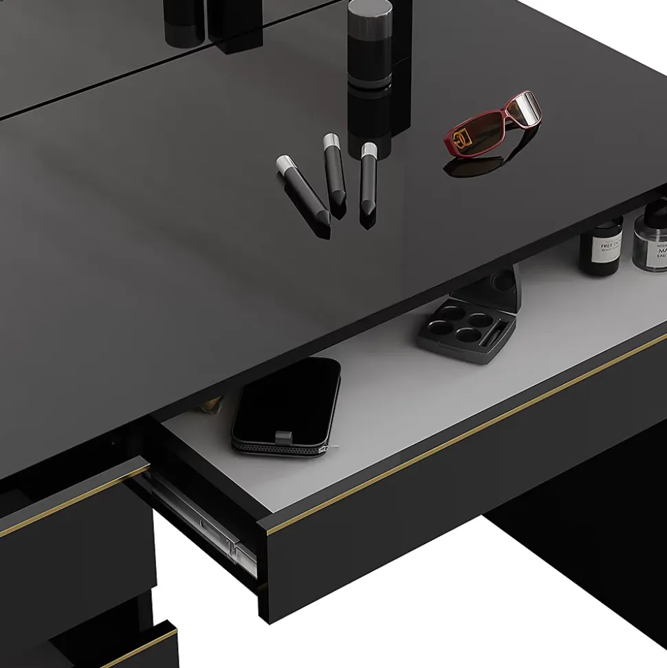 Vicco Coiffeuse noir/or 55cm avec tabouret