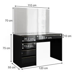Vicco Coiffeuse noir/or 55cm avec miroir