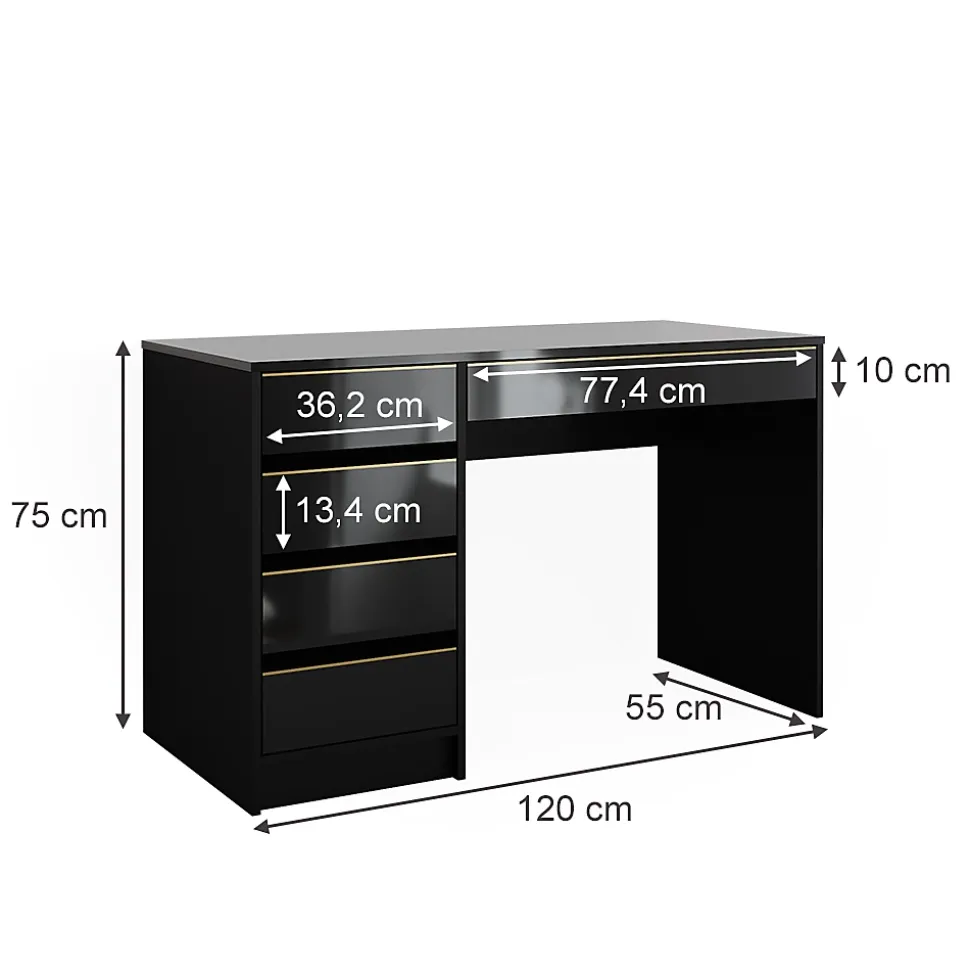 Vicco Coiffeuse noir/or 120cm sans miroir