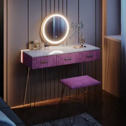 Vicco Coiffeuse Rose 100cm avec éclairage LED et tabouret