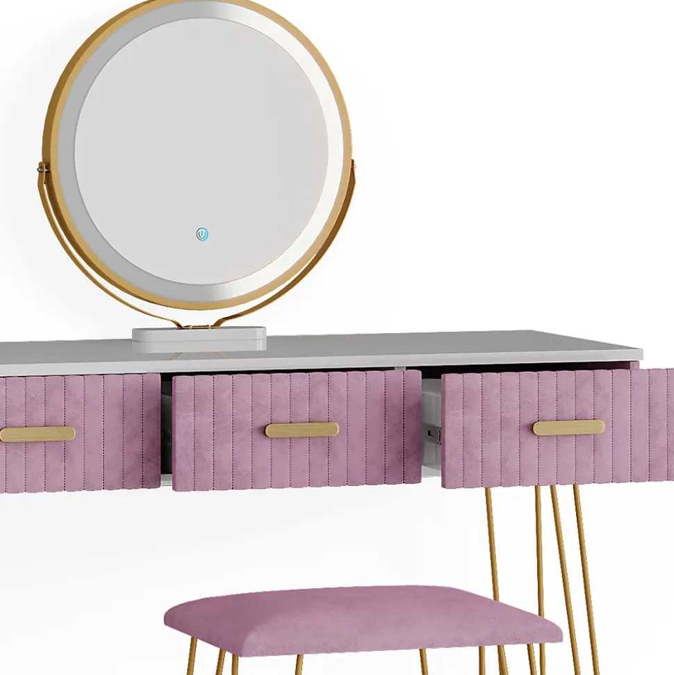 Vicco Coiffeuse Rose 100cm avec éclairage LED et tabouret