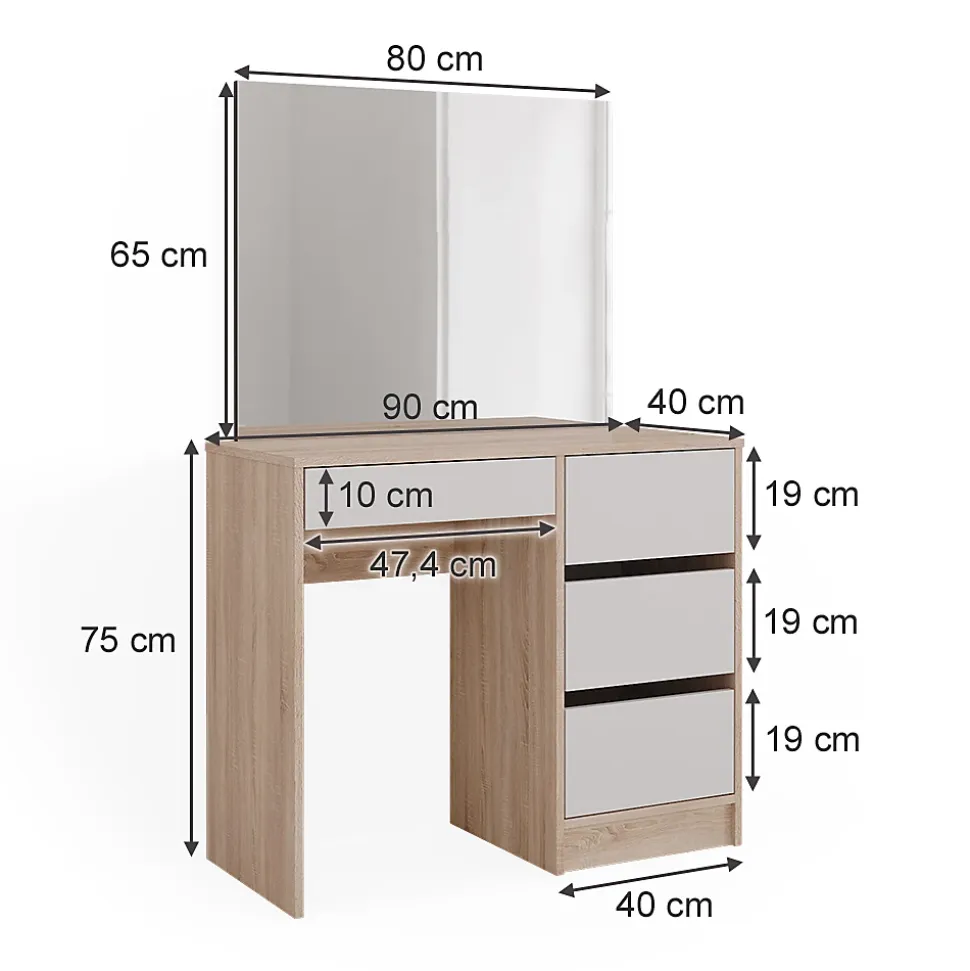 Vicco Coiffeuse Sonoma 90cm avec miroir