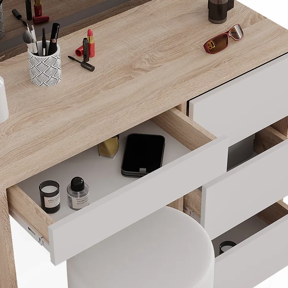 Vicco Coiffeuse Sonoma 40cm avec miroir LED et tabouret
