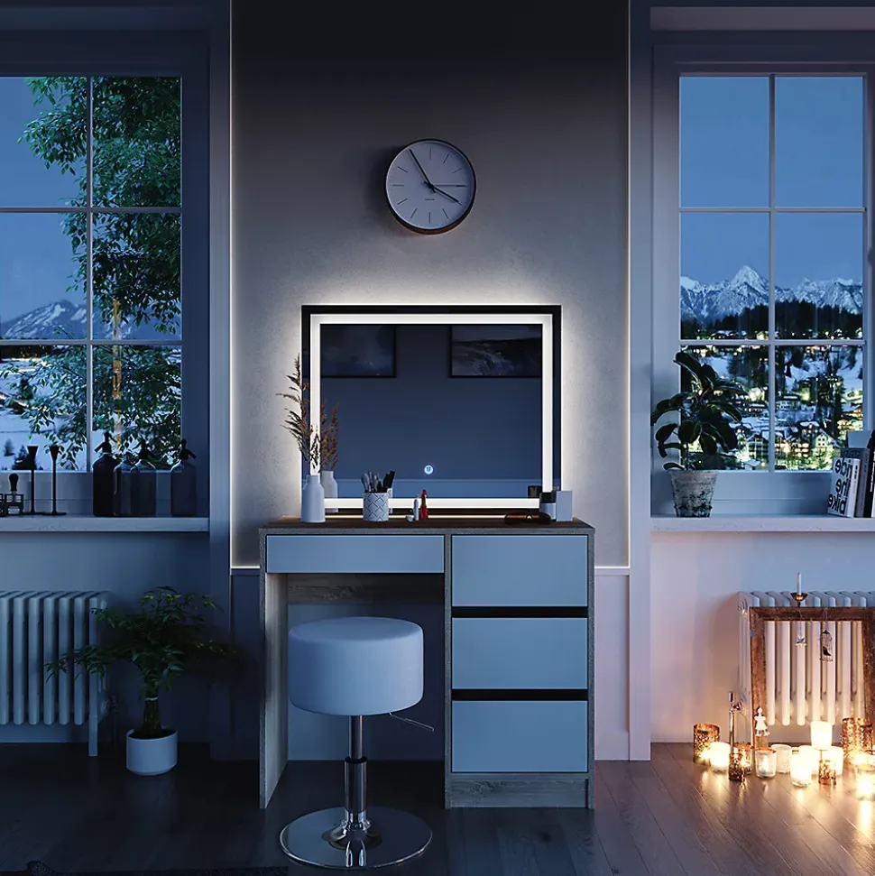 Vicco Coiffeuse Sonoma 40cm avec miroir LED et tabouret