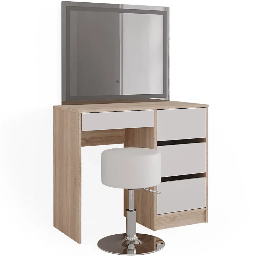 Vicco Coiffeuse Sonoma 40cm avec miroir LED et tabouret