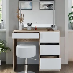 Vicco Coiffeuse Sonoma 40cm avec miroir LED et tabouret