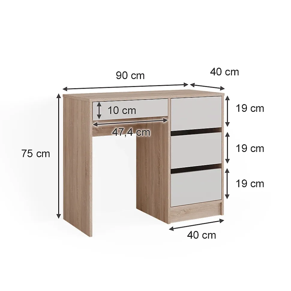 Vicco Coiffeuse Sonoma 40cm avec 4 tiroirs