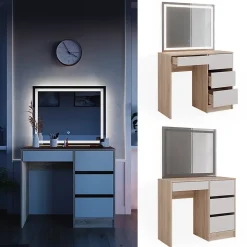 Vicco Coiffeuse Sonoma 40cm avec miroir LED