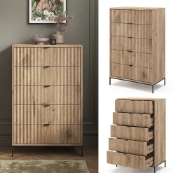 Vicco Commode Chêne Viking 76x120cm avec 5 tiroirs