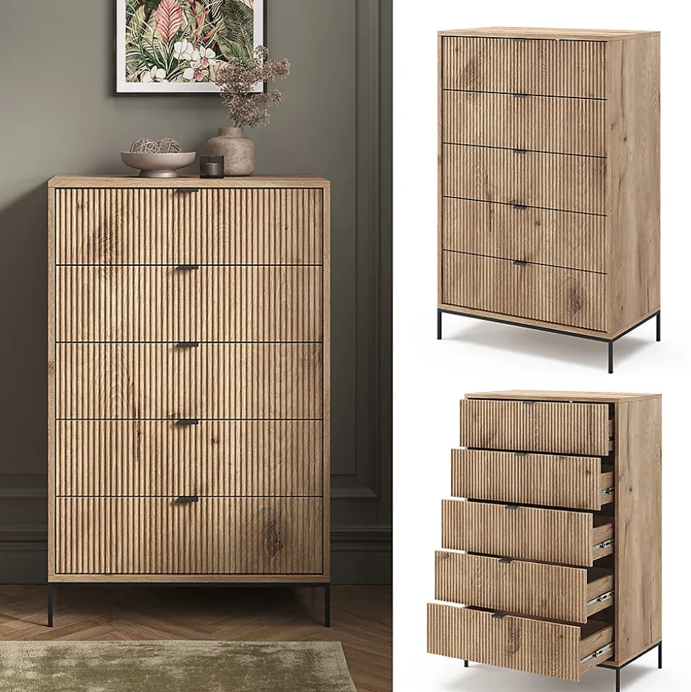 Vicco Commode Chêne Viking 76x120cm avec 5 tiroirs
