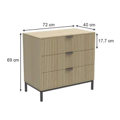 Vicco Commode Chêne 72x69cm avec 3 tiroirs