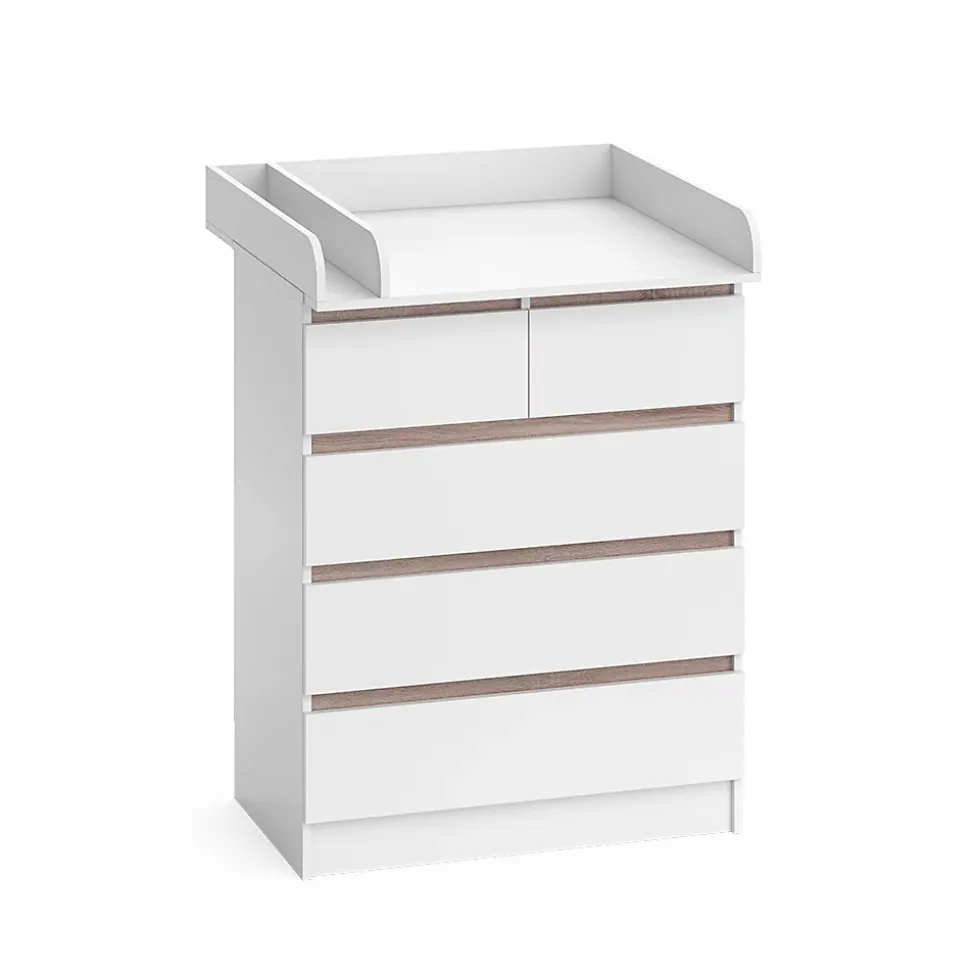 Vicco Commode à langer Blanc/Sonoma 80x110.2cm avec 5 tiroirs