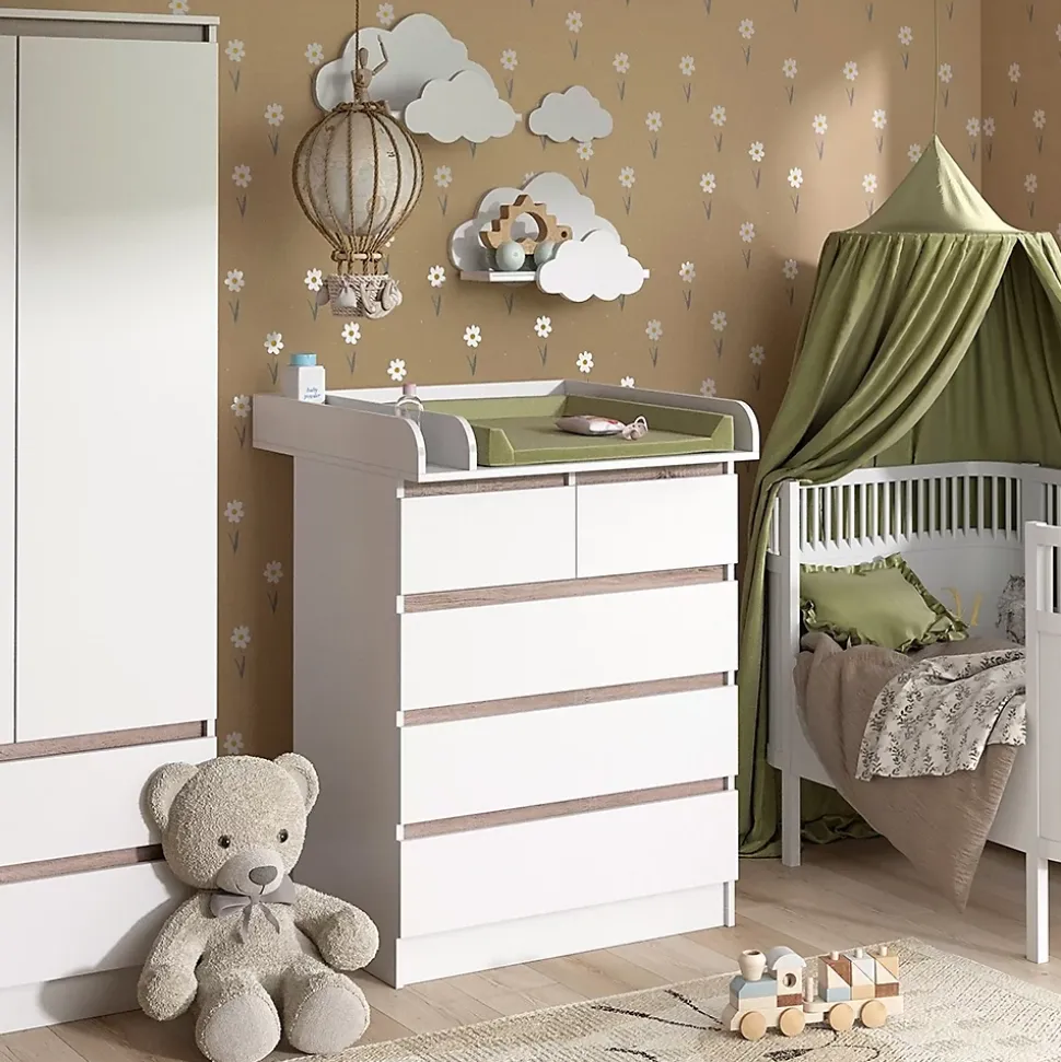 Vicco Commode à langer Blanc/Sonoma 80x110.2cm avec 5 tiroirs