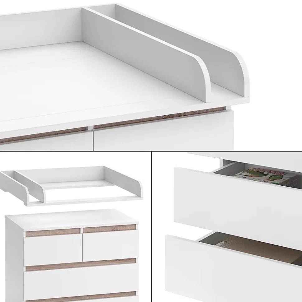 Vicco Commode à langer Blanc/Sonoma 80x110.2cm avec 5 tiroirs