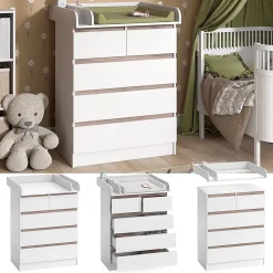 Vicco Commode à langer Blanc/Sonoma 80x110.2cm avec 5 tiroirs