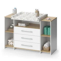 Vicco Commode à langer Chêne blanc/force de lor 143.2x93cm avec 3 tiroirs