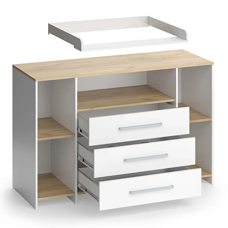 Vicco Commode à langer Chêne blanc/force de lor 143.2x93cm avec 3 tiroirs