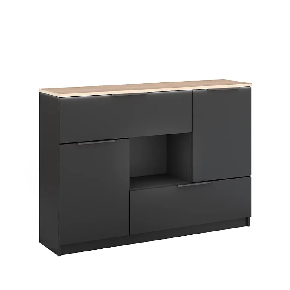 Vicco Commode avec tiroirs Anthracite 120x83.6cm 2x porte, 2x tiroir et 1x compartiment ouvert
