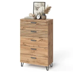 Vicco Commode avec tiroirs Chêne Wotan 80x127.6cm avec 5 tiroirs