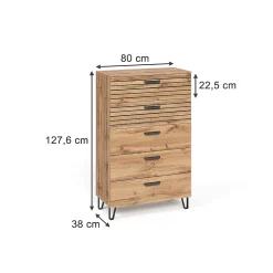 Vicco Commode avec tiroirs Chêne Wotan 80x127.6cm avec 5 tiroirs