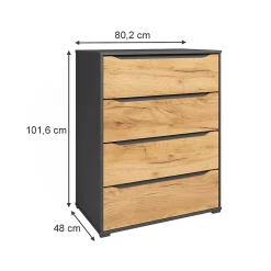Vicco Commode Chêne doré/anthracite 48x101.6cm avec tiroirs