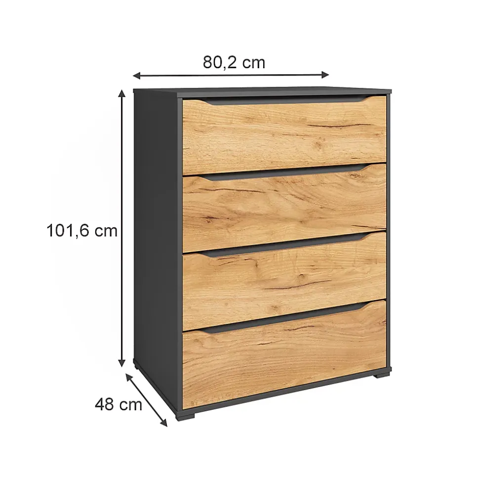Vicco Commode Chêne doré/anthracite 48x101.6cm avec tiroirs